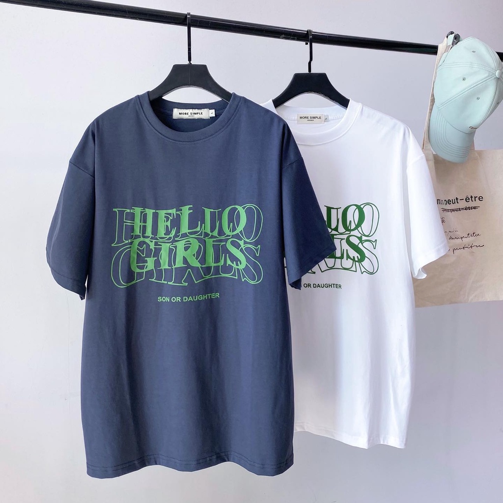Áo phông HELLO GIRLS tay lỡ Nam Nữ Unisex form rộng màu trắng - áo thun in chữ thoáng mát GIDI
