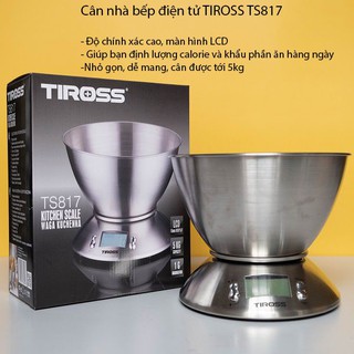 Cân điện tử thực phẩm dùng trong nhà bếp TIROSS TS 817 giúp tính calories, khẩu phần ăn, kiểm soát tăng cân