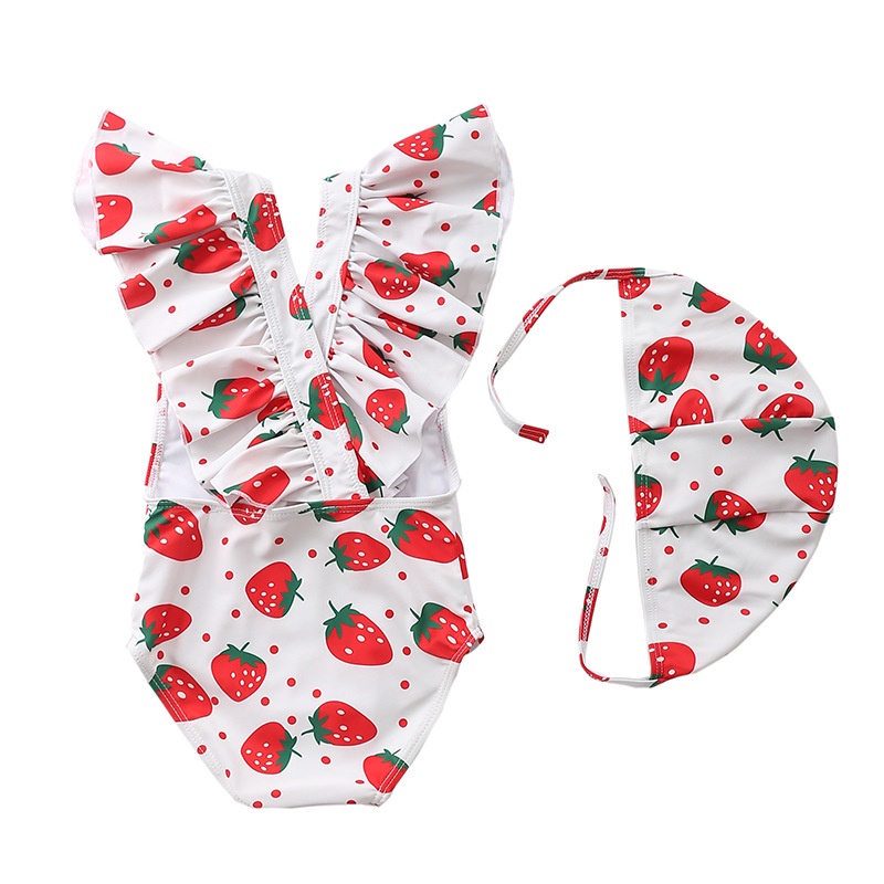 Cô gái Áo tắm Một mảnh Áo tắm Một mảnh In ngọt ngào Bãi biển mùa hè Khô nhanh + Mũ bơi miễn phí