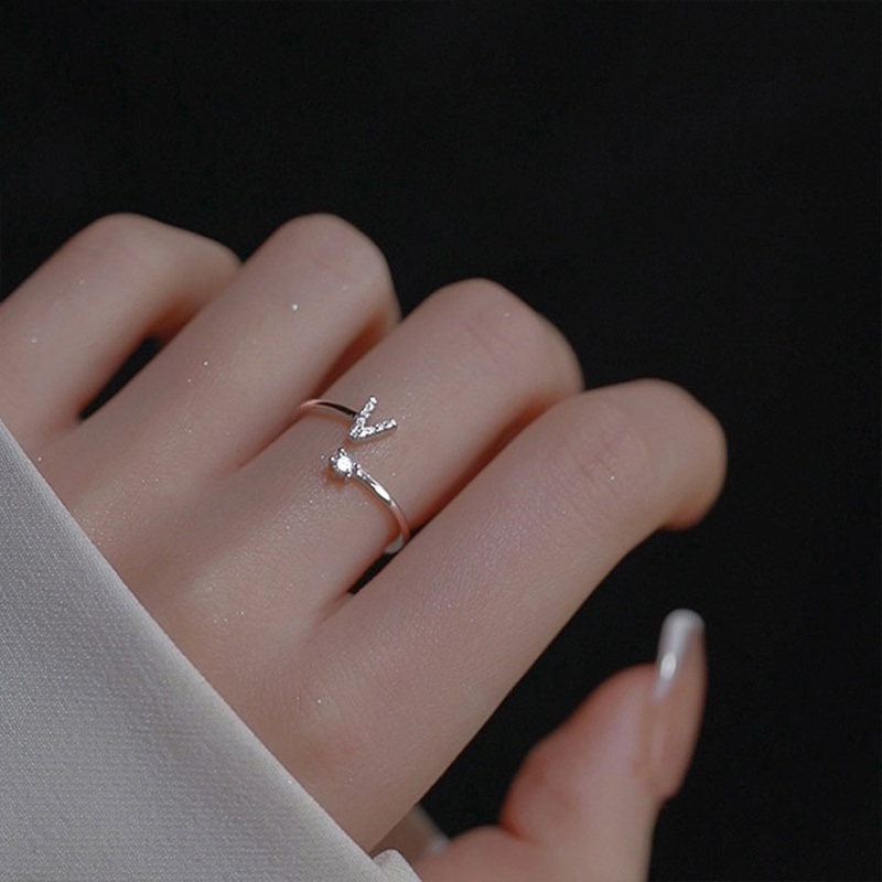 Nhẫn Mở Khắc Chữ N-Z Đính Đá Pha Lê Thời Trang Cho Nữ