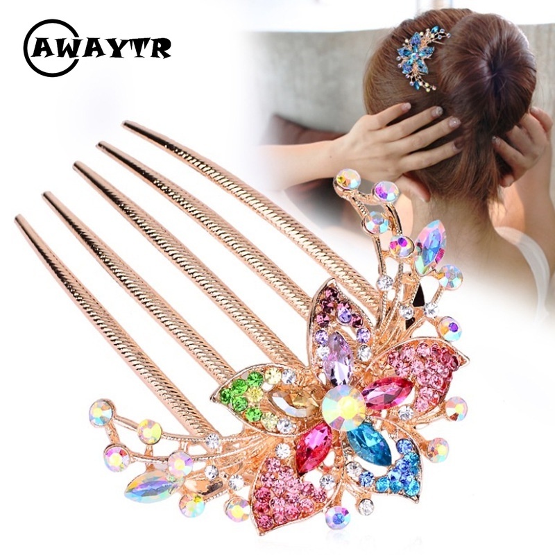 Trâm Cài Tóc Hợp Kim Hình Hoa Đính Đá Pha Lê Phong Cách Hàn Quốc Mới Cho Nữ