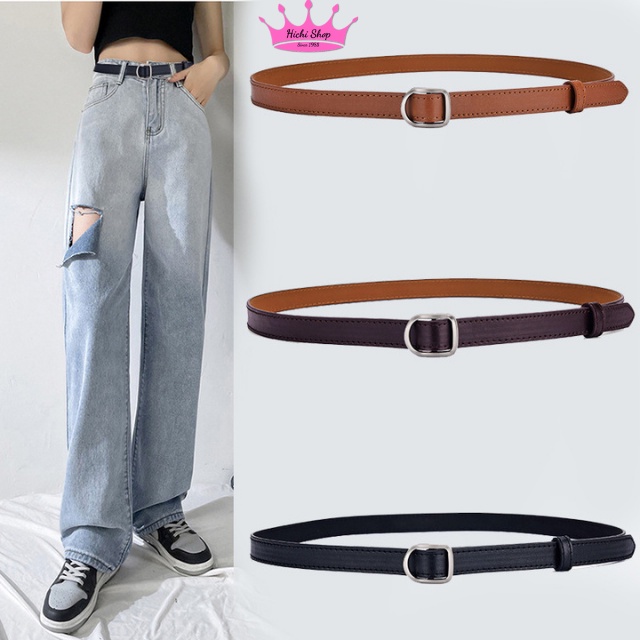 Thắt lưng da bản nhỏ khóa kim loại cho nữ, dây nịt da, belt váy, đầm đơn giản Retro