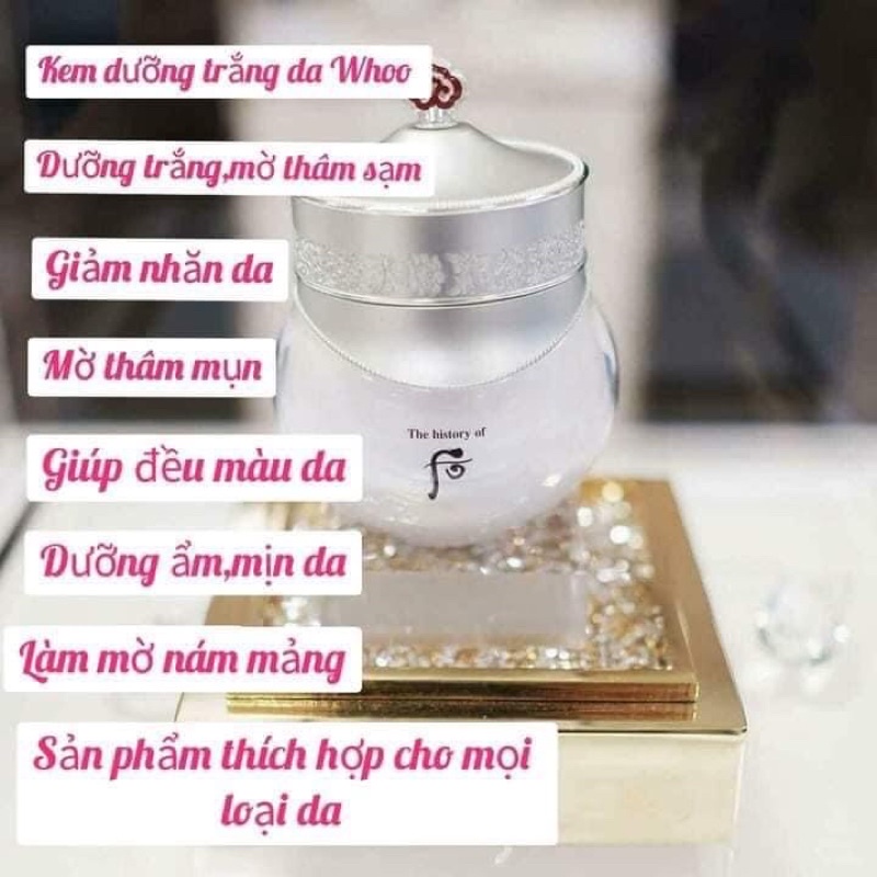 Kem dưỡng trắng da mặt Whoo Radiant  White Moisture Cream 1ML , dưỡng ẩm , mờ thâm nám , da sáng ngời chống lão hóa