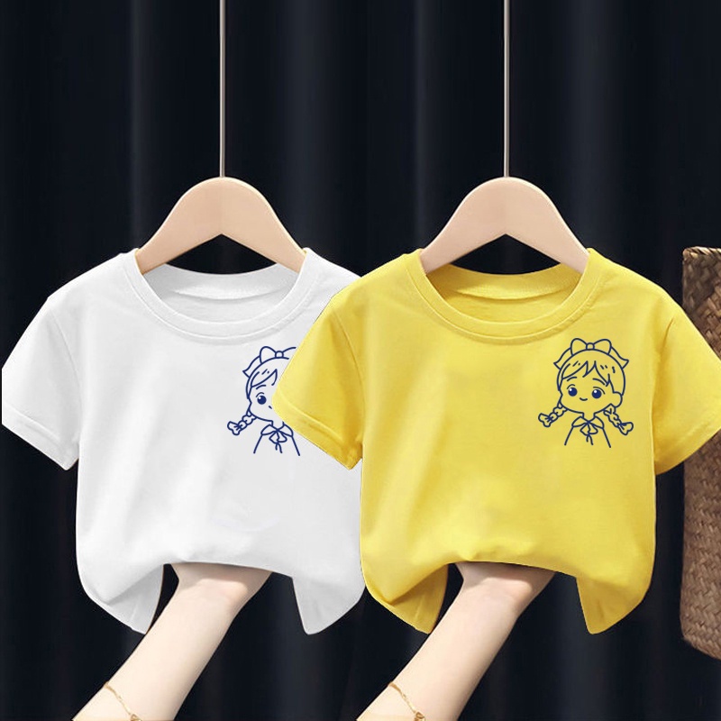 NRVP Áo thun trơn tay ngắn cổ tròn in họa tiết hoạt hình thời trang cho bé 3-11 tuổi