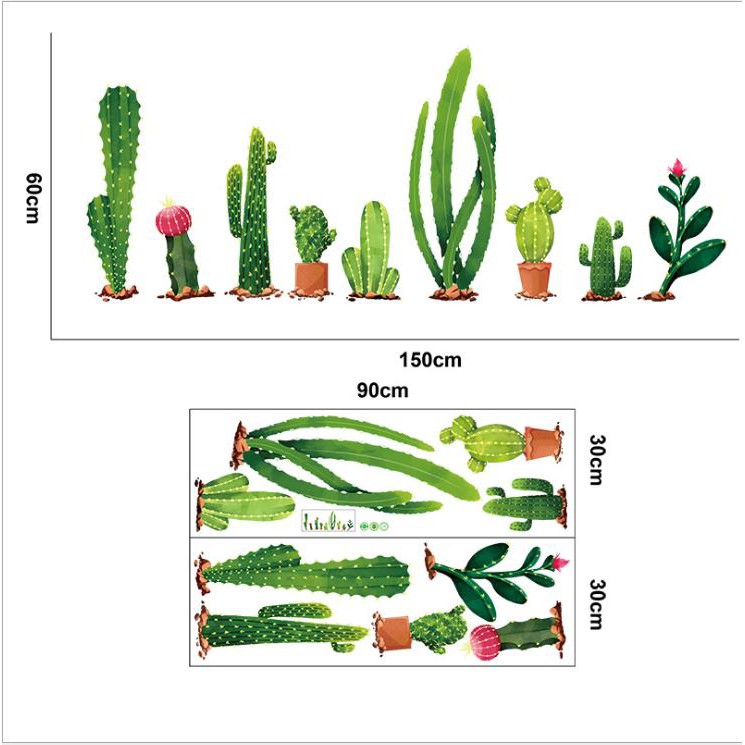 [LOẠI 1] Decal trang trí tường decor nhà cửa sáng tạo - combo decal giàn lá và xương rồng DCX05165 AmyShop