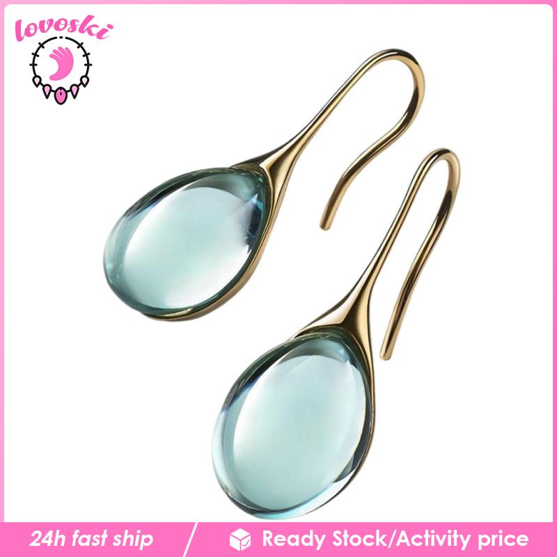 Khuyên tai dạng móc hình giọt nước đính đá tự nhiên màu tím cho nữ