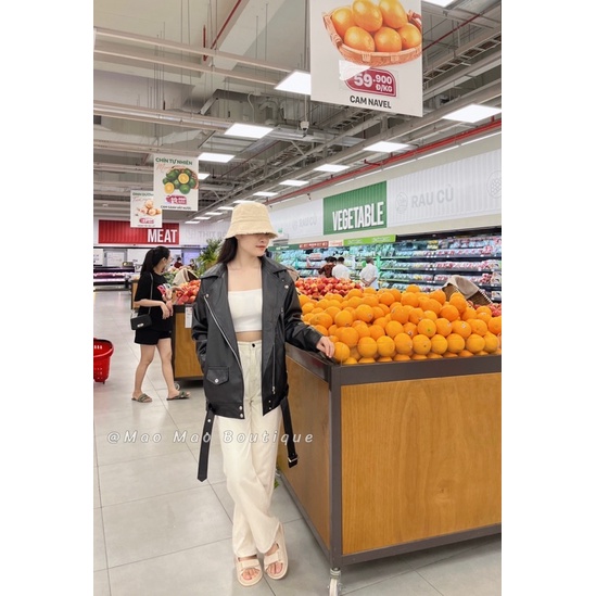 ÁO KHOÁC DA DÁNG RỘNG kèm đai Mao Mao Boutique