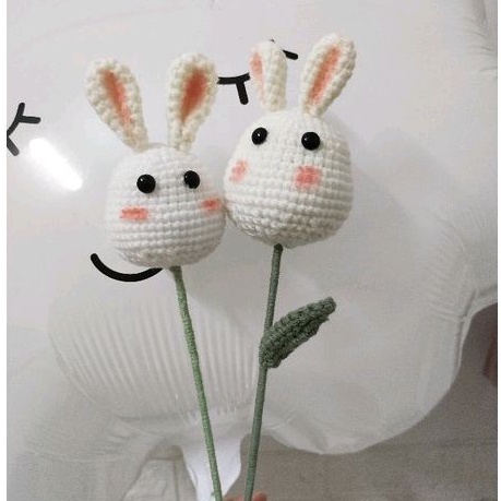 1 Bông hoa thỏ len handmade cute móc tay từ len làm quà tặng bạn bè, sinh nhật ý nghĩa