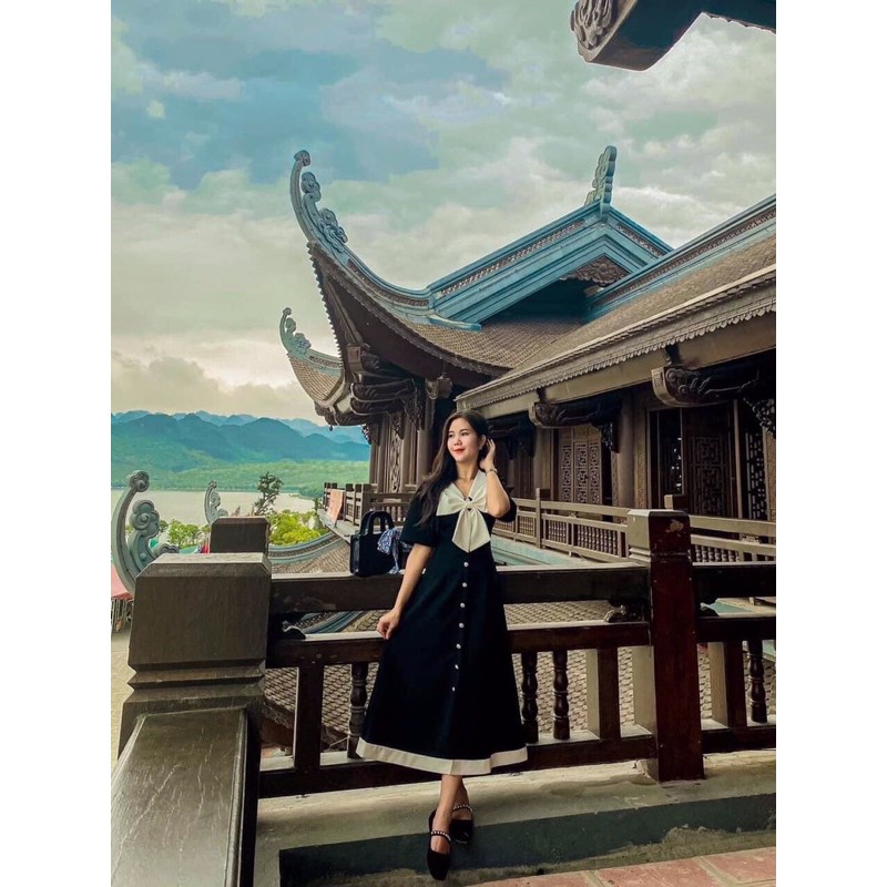 🎀 Đầm đen dài nơ cổ trắng ( ảnh thật, có feedback, cận chất) | BigBuy360 - bigbuy360.vn
