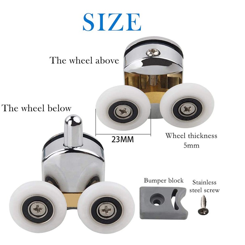 Bộ 4 Bánh Xe Lăn Thay Thế Cho Cửa Nhà Tắm 23mm (2 Đầu Và 2 Dưới)