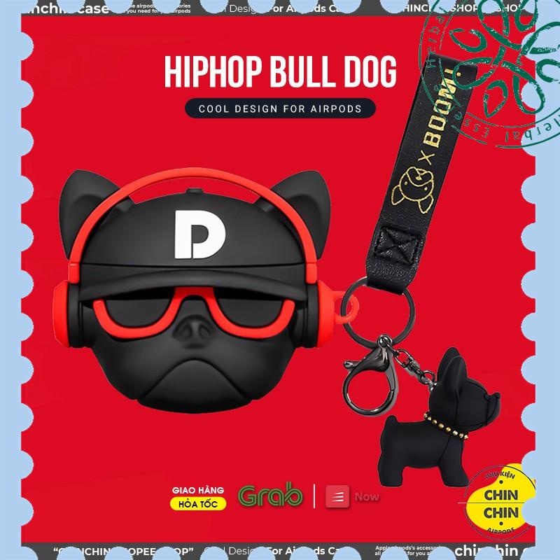 Combo Case Airpods 1 2 Pro Chó Bull Hip Hop Silicone Dẻo Kèm Móc Khóa Chó Bull Nhũ Vàng Cực Chất - Chinchin Ca