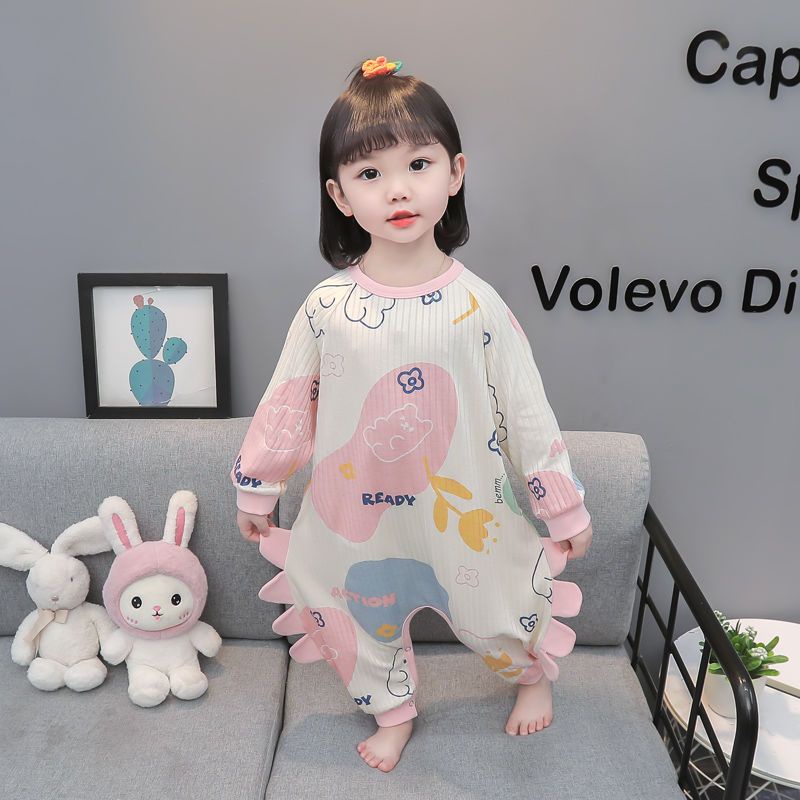 Bộ Đồ Ngủ Liền Thân Tay Dài Bằng Cotton Trơn Dễ Thương Thời Trang Xuân Thu Cho Bé Gái / Bé Trai