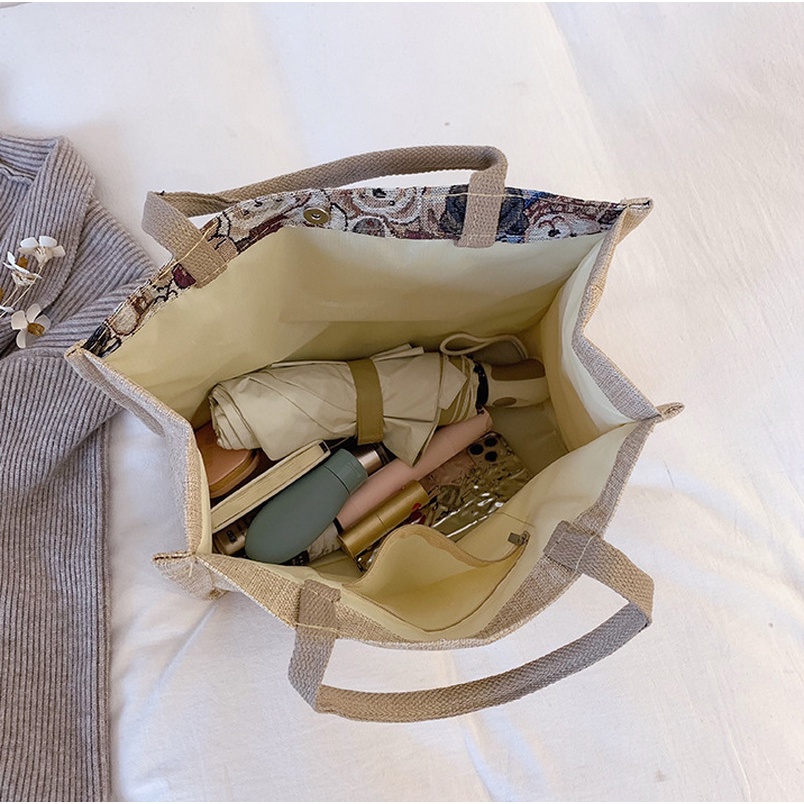 Túi tote Vải Lanh mini In Họa Tiết Hoạt Hình Phong Cách Nhật Bản Thời Trang Cho Nữ