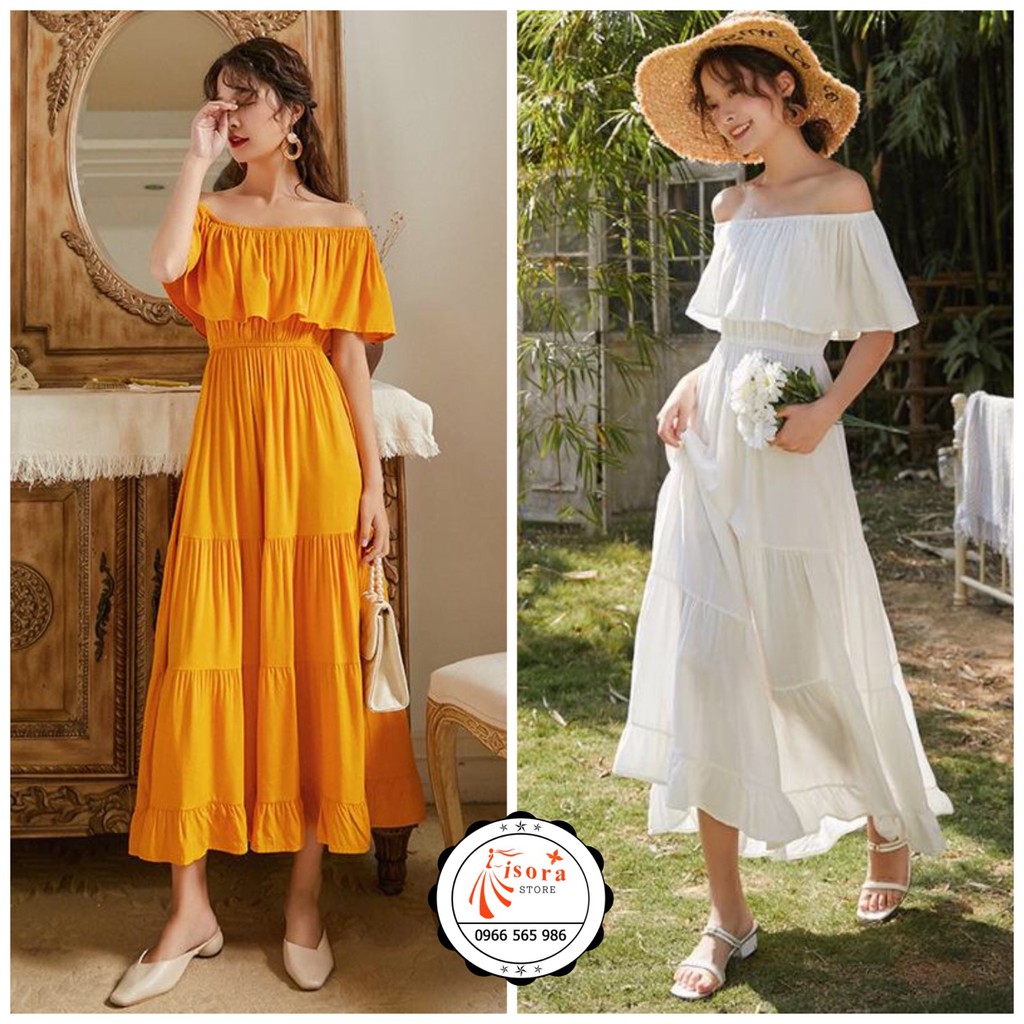 Váy Đầm maxi trắng trễ vai lanh cao cấp - Ảnh Thật- Hàng có sẵn - Hàng Thiết kế QCCC - Váy đẹp, Váy đi chơi, Váy đi biển