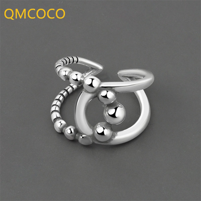 Nhẫn Bạc QMCOCO Phong Cách Gothic Cổ Điển Đính Hạt Tròn Độc Đáo Có Thể Điều Chỉnh Làm Quà Tặng Sinh Nhật Cho Cặp Đôi