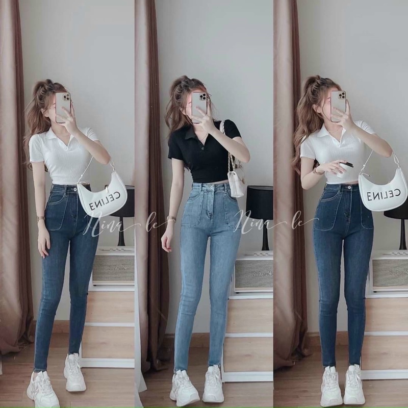 Quần JEAN DÀI TÚI VUÔNG  KIỂU FOM SIÊU  CAO