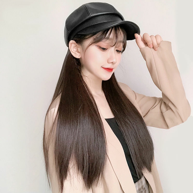 Mũ len kèm tóc giả xoăn dài thời trang mùa đông cho nữ