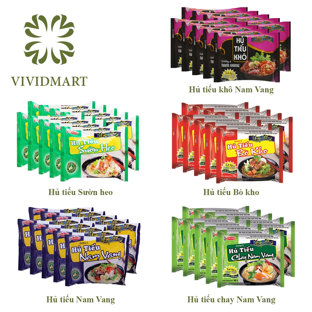 [Toàn quốc] [Combo 10 gói] HỦ TIẾU NHỊP SỐNG 5 VỊ: NAM VANG, SƯỜN HEO, BÒ KHO, NAM VANG KHÔ, HỦ TÍU CHAY – ACECOOK