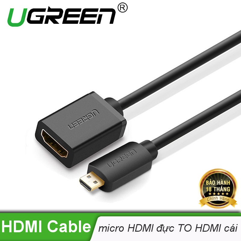Cáp chuyển đổi micro HDMI đực sang HDMI cái dài 20cm UGREEN 20134 (màu đen)