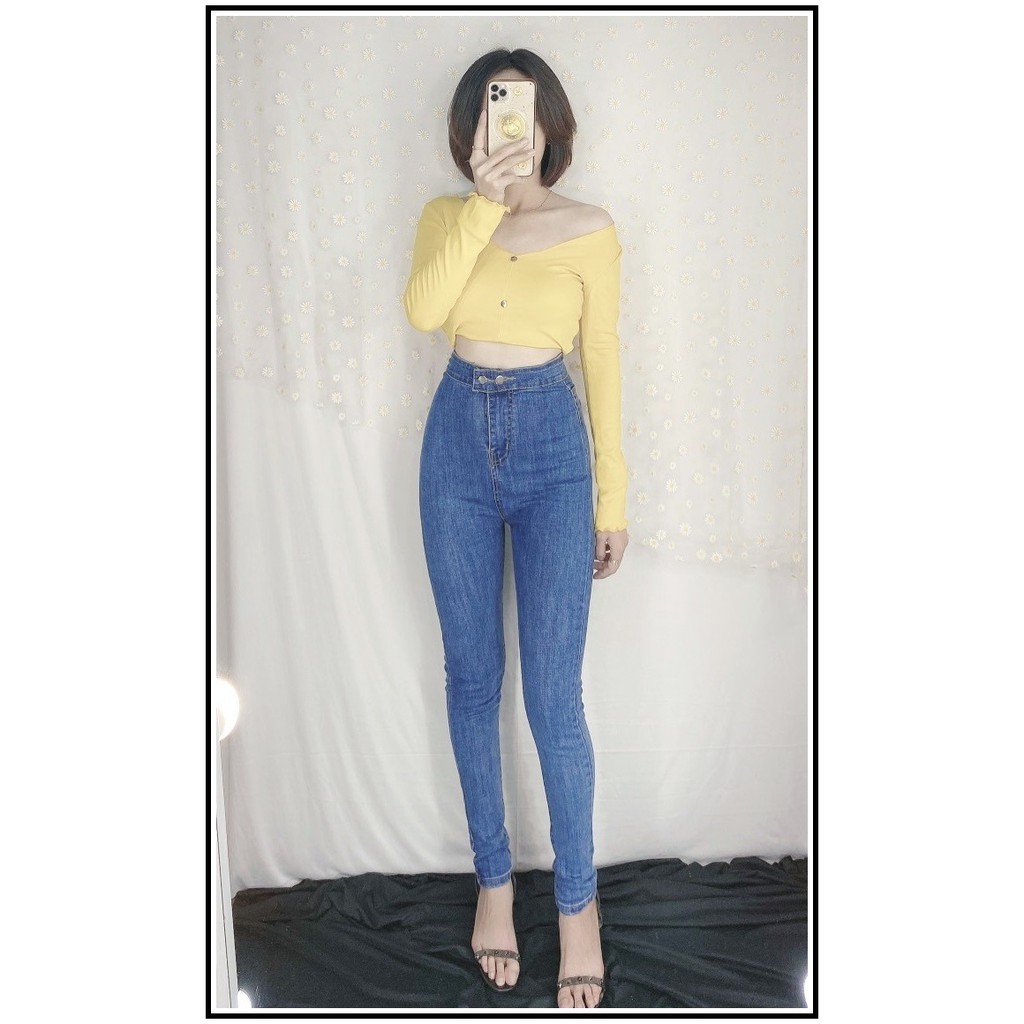 Quần Jean Nữ Lưng Cao ĐAI TRƠN PHỐI 2 CÚC GÀI siêu hot chất jean giãn tốt 2s2-21