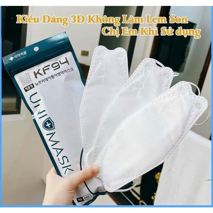 [Thùng 300 Cái]Khẩu Trang 4D KF94 Uni Mask Kháng Khuẩn Chính Hãng Công Ty Chuẩn Phom Hàn Quốc Xinh Xắn