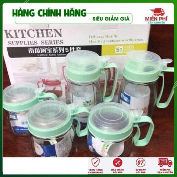 Lọ Đựng Gia Vị Thủy Tinh Bộ 5 Món 3 Lọ Đựng Gia Vị 2 Lọ Đựng Dung Dịch