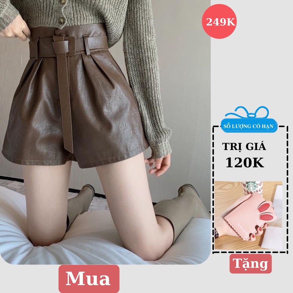Quần Short Da Nữ Siêu Xinh Hàng QC Cao Cấp FreeShip, Quần Sooc Da PU Mới Nhất Kèm Đai Sang Chảnh, Nói Không Với Hàng May