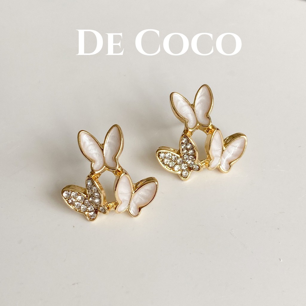 [Mã FASTGRET4 giảm 10% đơn 99K] Khuyên tai bông tai 3 bướm đính đá xà cừ De Coco