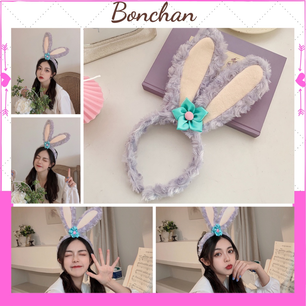 Bờm tóc cute Hàn quốc tai thỏ phối hoa