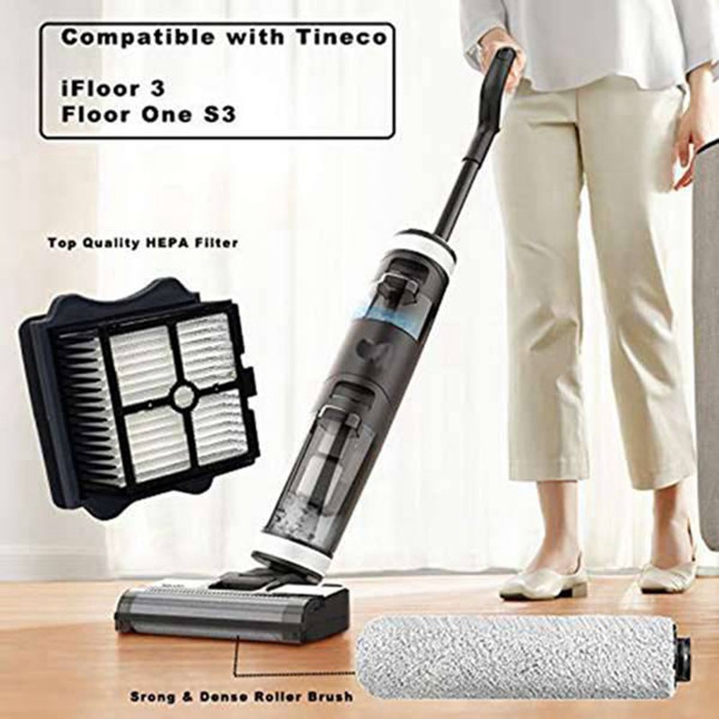 Replacement HEPA Filter and Brush Roller Suitable for Tineco IFloor 3/IFloor One S3 Cordless Wet Dry Vacuum Cleaner