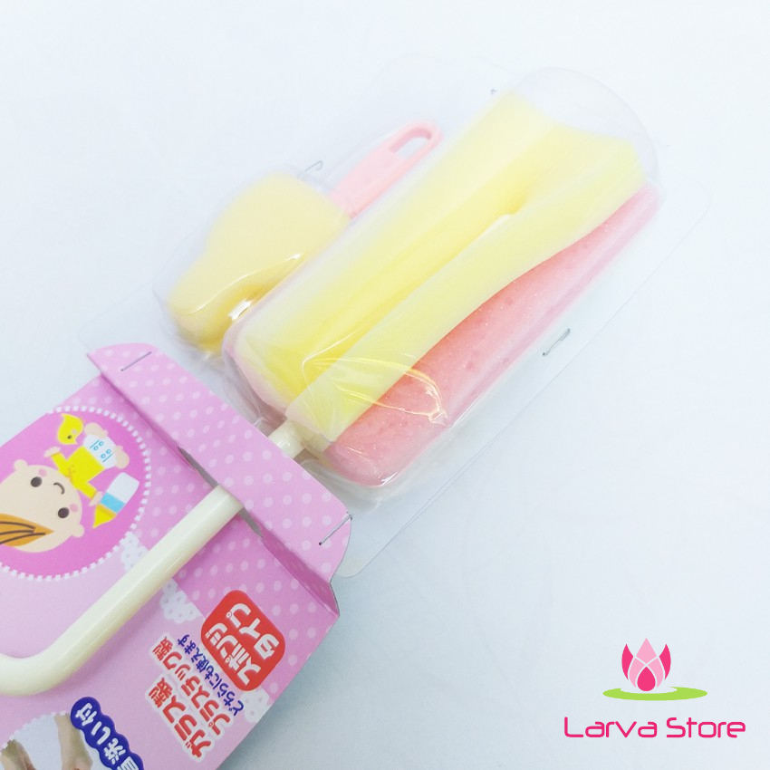 Dụng cụ cọ rửa bình sữa đầu mút xốp Kokubo (Set 2) - Larva Store
