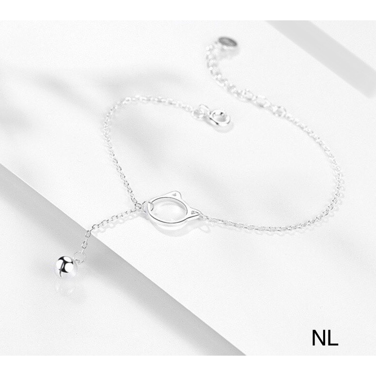 Lắc chân bạc ta mặt mèo mix chuông cá tính xinh đẹp - Kho sỉ bạc Nhất Linh