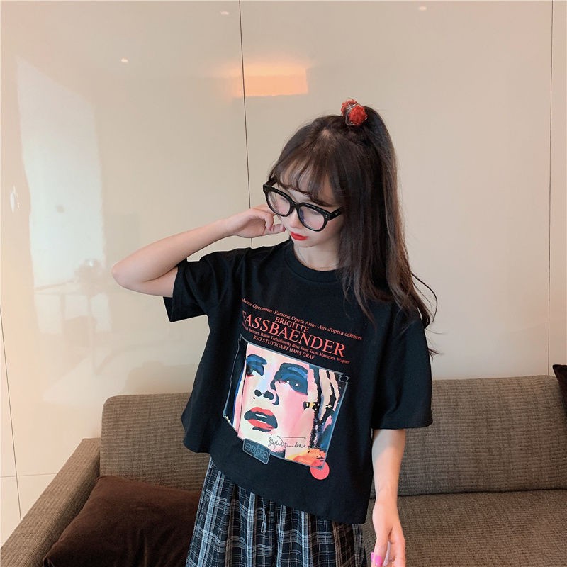 Áo Croptop Ngắn Tay In Họa Tiết Hoạt Hình Xinh Xắn Dành Cho Nữ