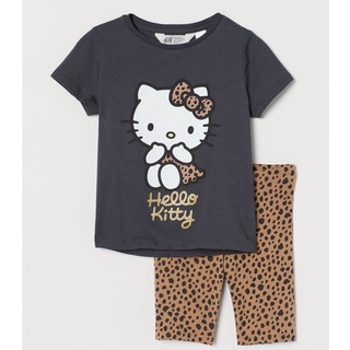 Bộ cộc tay bé gái - Set áo kèm quần legging Kitty Hm cho bé gái size 2-10t