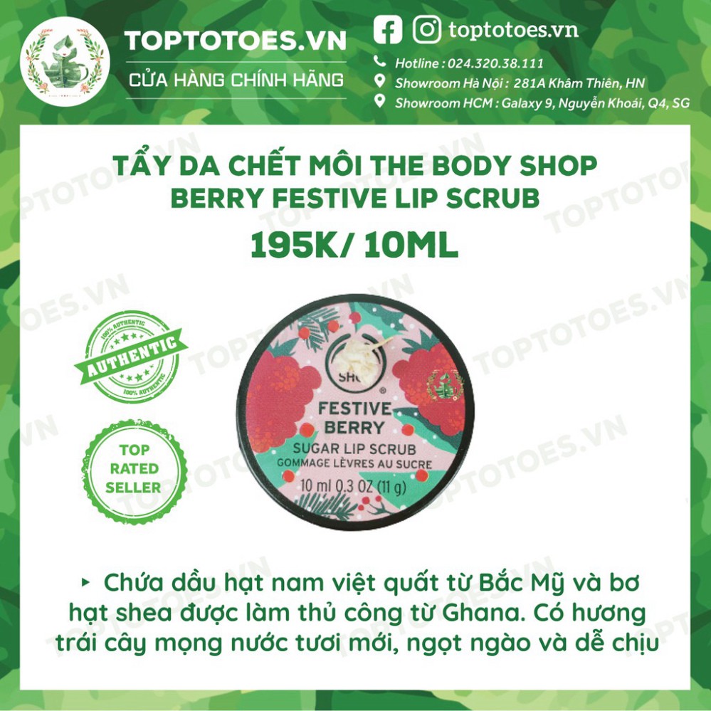 Tẩy da chết môi The Body Shop Festive Sugar Lip Scrub dưỡng môi hồng, mịn, giảm thâm và khô sần môi