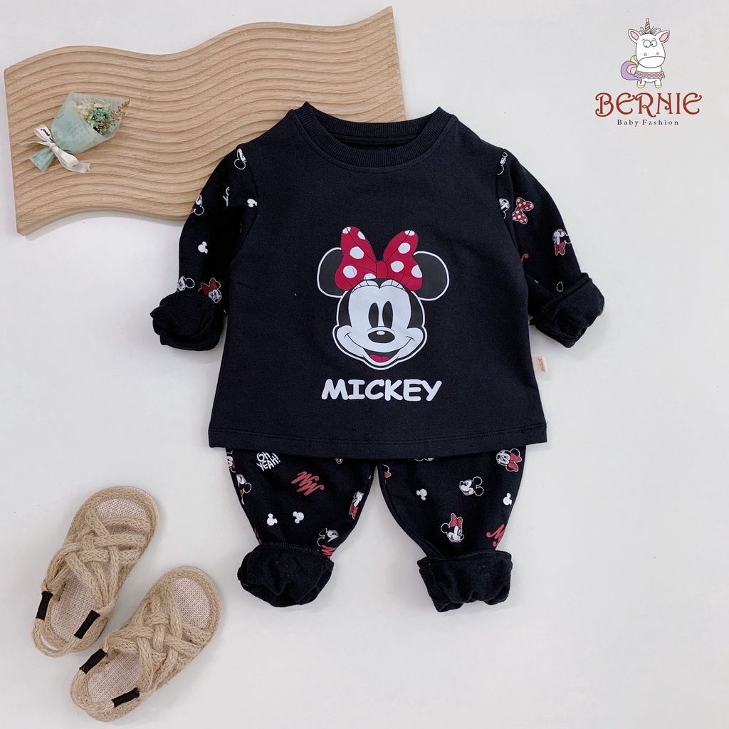 Bộ cotton dài tay bé gái hoạ tiết xinh xắn, set thu đông tay dài hàng đẹp