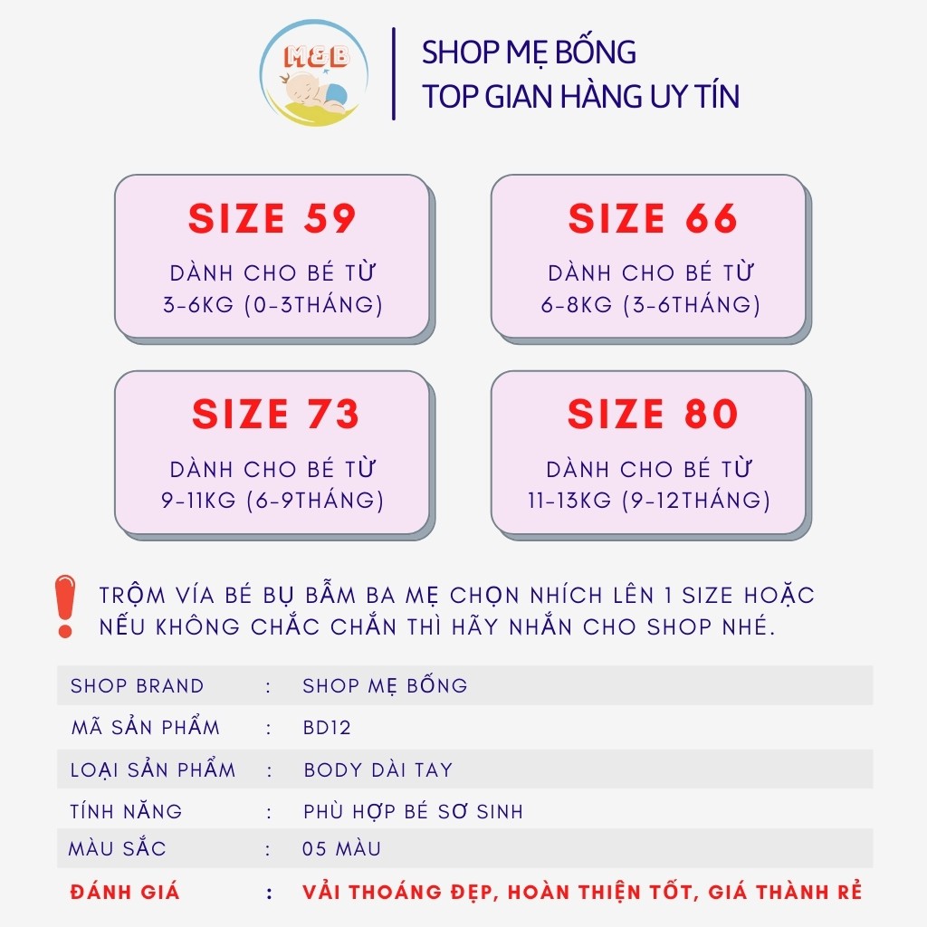 Body sơ sinh liền thân dài tay cho bé trai gái bodysuit cho bé từ 3-13kg hàng đẹp – BD12