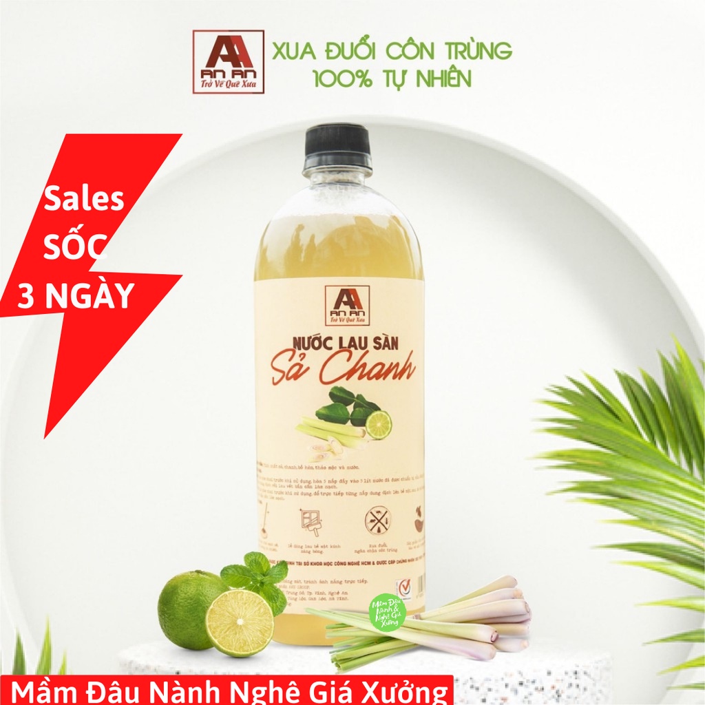 Nước Lau Sàn Sả Chanh Đậm Đặc Quế Bồ Hòn An An Hữu Cơ, Nước Lau Sàn Gỗ Sàn Nhà An Toàn Cho Da và Trẻ Nhỏ - 1 Lít
