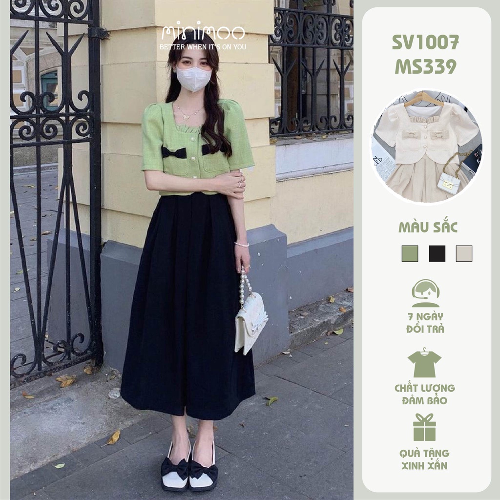 Set Đồ Minimoo Cổ Vuông Phối Voan Túi Nơ Nữ Tính Ulzzang Style SV1007MS339