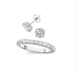 COMBO NHẪN-BÔNG TAI NỤ ĐÁ TRANG SỨC BẠC