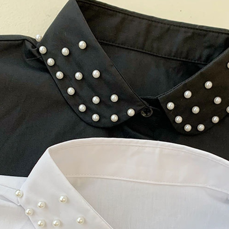Cổ Áo Sơ Mi Đính Hạt Ngọc Trai Giả Màu Trắng / Đen Sang Trọng Cho Nữ