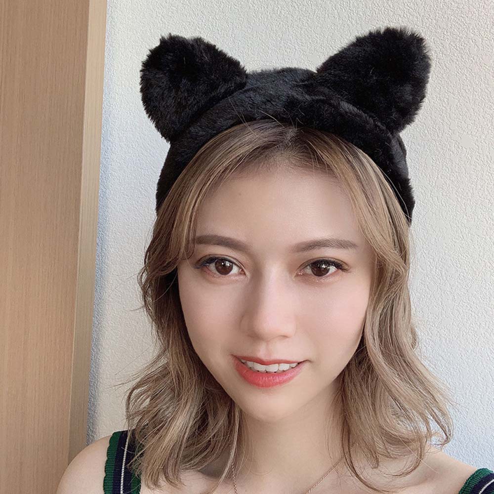 Cài tóc rửa mặt tai mèo bằng vải lông nhiều màu tùy chọn dễ thương cho nữ