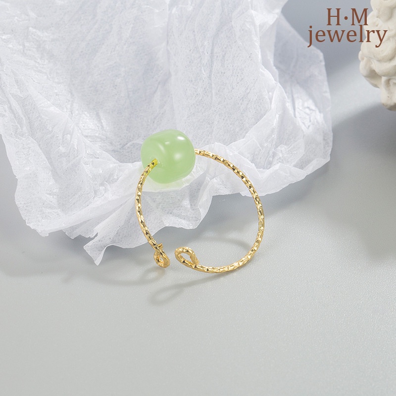 Nhẫn May Mắn Đính Đá Ngọc Bích Phong Cách Retro