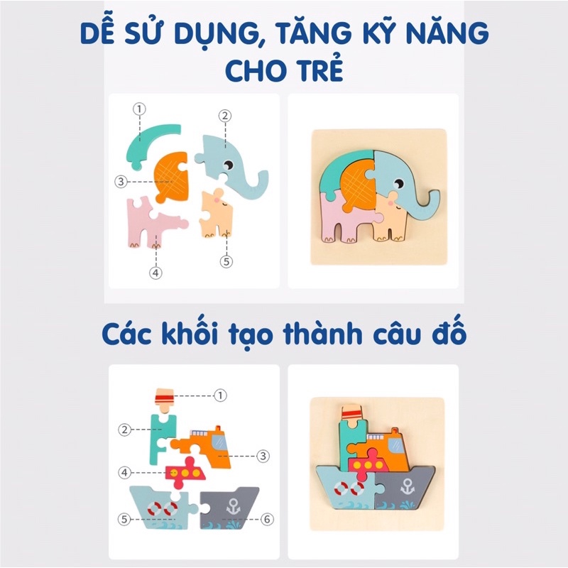 Tranh ghép hình 3D( chọn mẫu) khối to bằng gỗ cao cấp - đồ chơi Bihouse