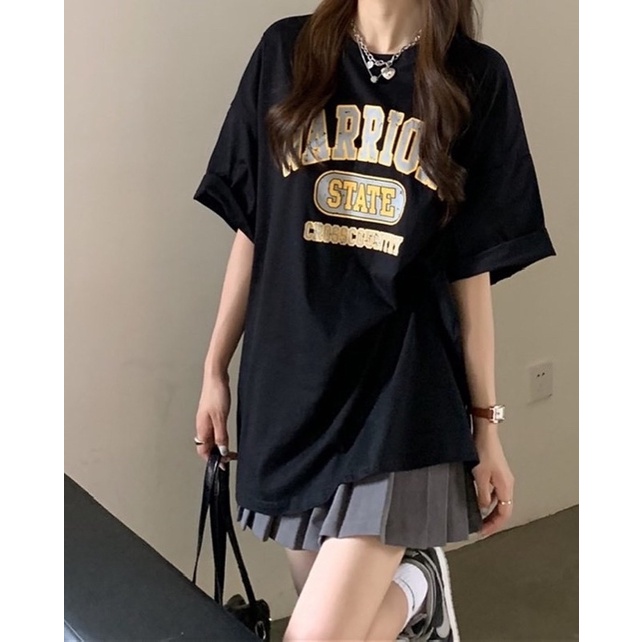 Áo thun tay lỡ form rộng in chữ STATE dể thương