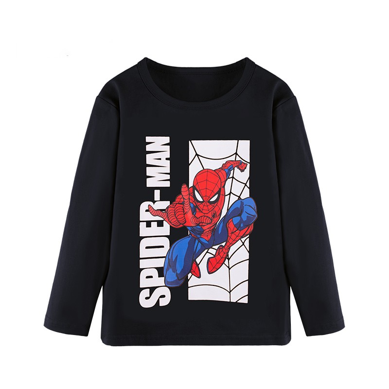 Áo siêu nhân dài tay cho bé trai TrueKids, áo thun bé trai họa tiết siêu nhân nhện Hàng Xuất 100% Cotton 4 Chiều