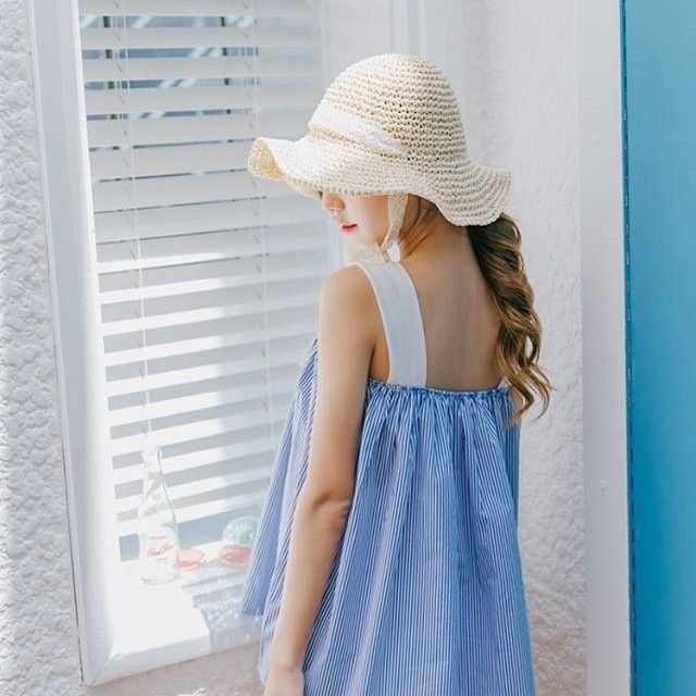 Mũ cói ulzzang cột nơ ren siêu đẹp