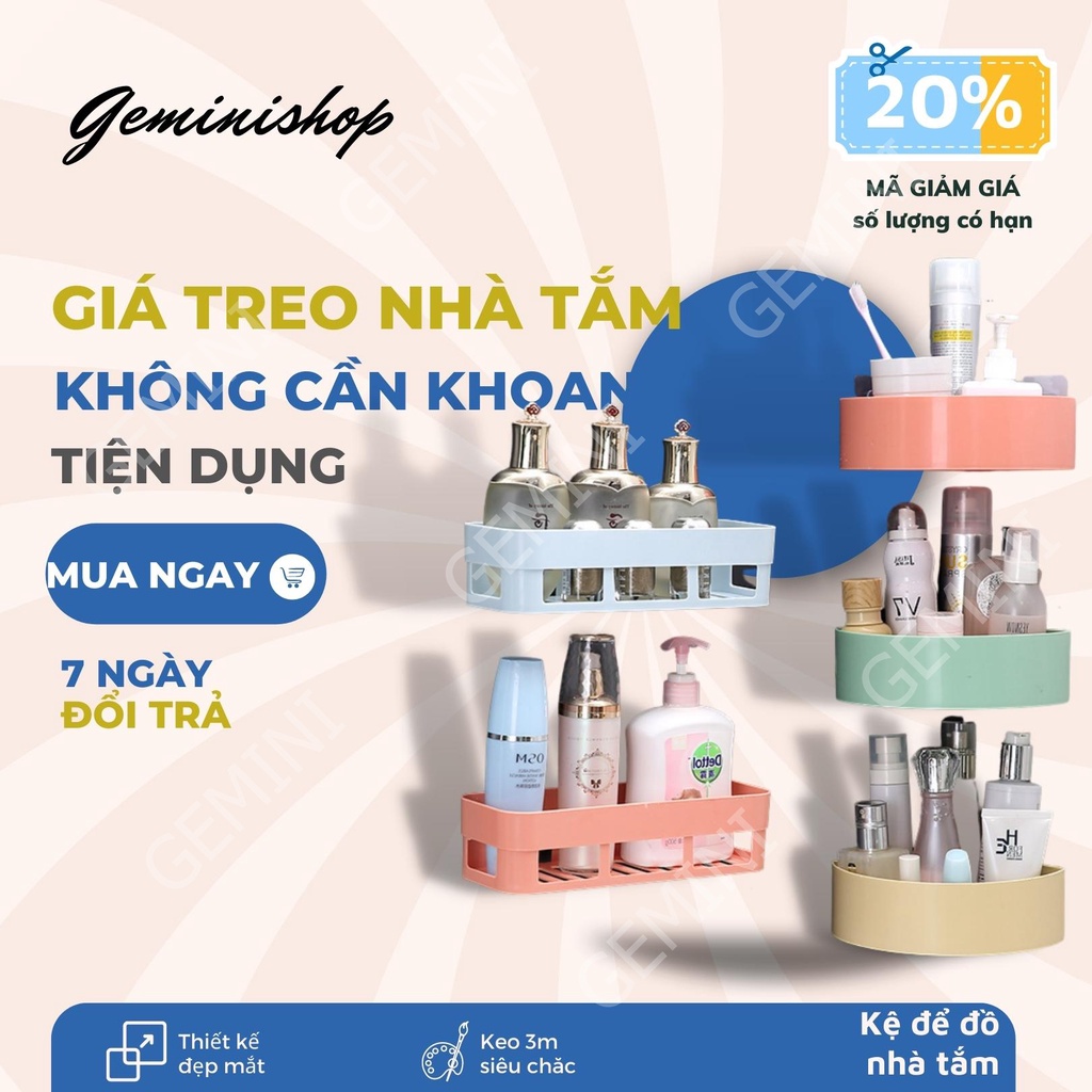 Kệ góc nhà tắm kệ chữ nhật dán tường N215 siêu dính chắc giá để đồ phòng tắm tam giác kệ ngang nhà bếp siêu chắc GEMINI