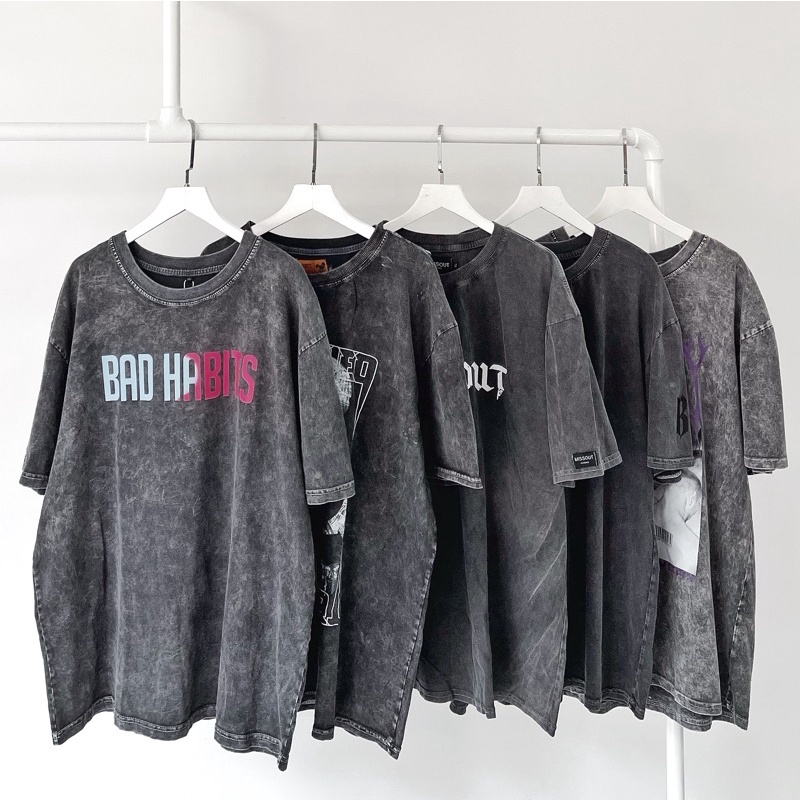 Áo Thun Tay Lỡ BAD HABITS Loang BIGOMALL - Áo Phông Nam Nữ Unisex Freesize Form Rộng 65kg Chất Cotton Hottrend