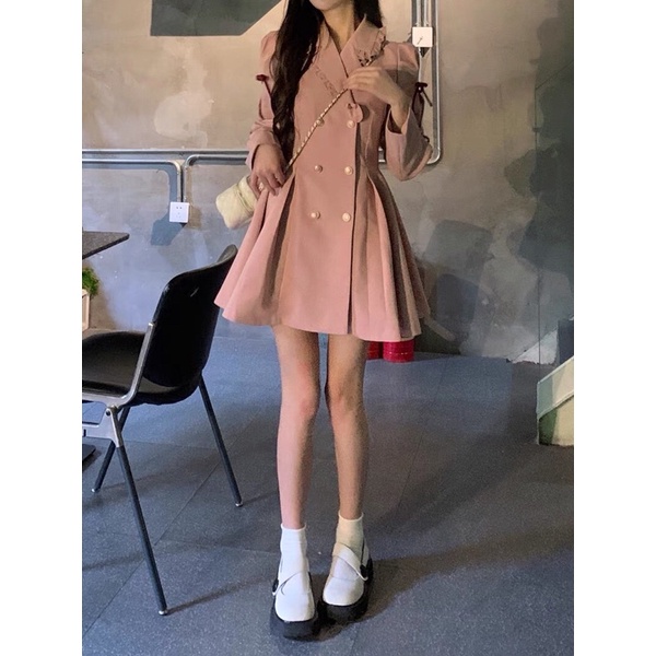 Đầm vest hồng baby mix nơ cực xinh